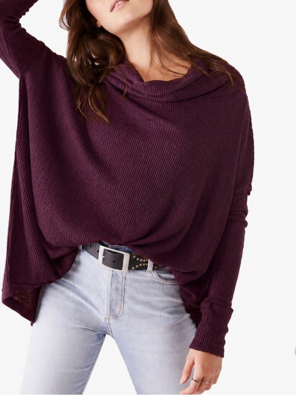 Free People Juicy Thermal Top Date Night Purple Cowl Neck Oversized S